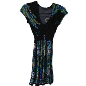 Snap Dress Size Small Short Sleeve Black Floral Paisley